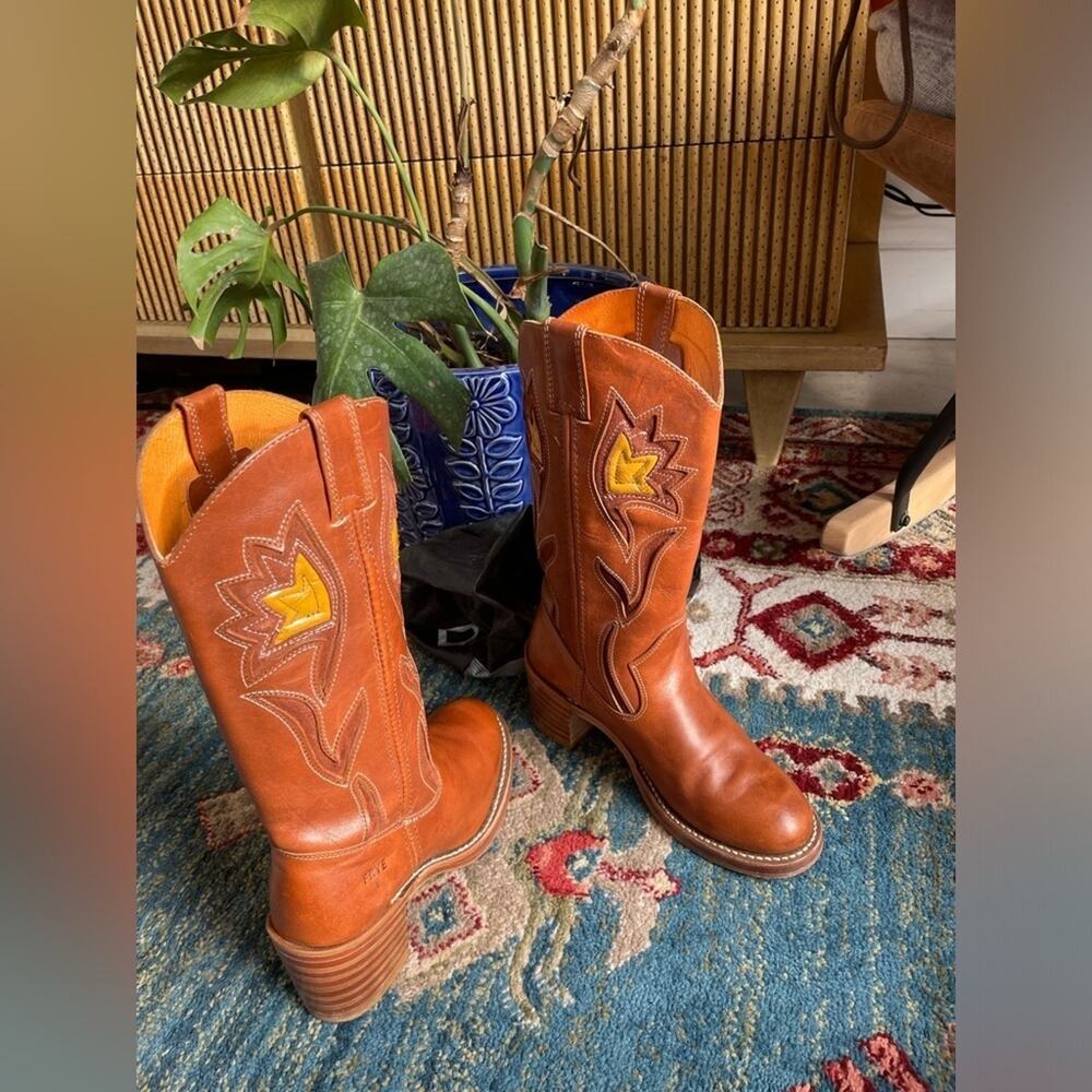 FRYE vintage Sabrina floral inlay cowboy Western boots size 6.5 - Picture 6 of 14